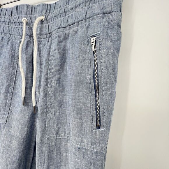 Athleta Cabo Linen Jogger Blue Sz 8 Pull On High Rise Drawstring Coastal Travel - Picture 3 of 14